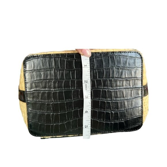 Raffa Straw & Black Crocodile Animal Print Vegan Leather Handbag Silver Hearts - Picture 13 of 13